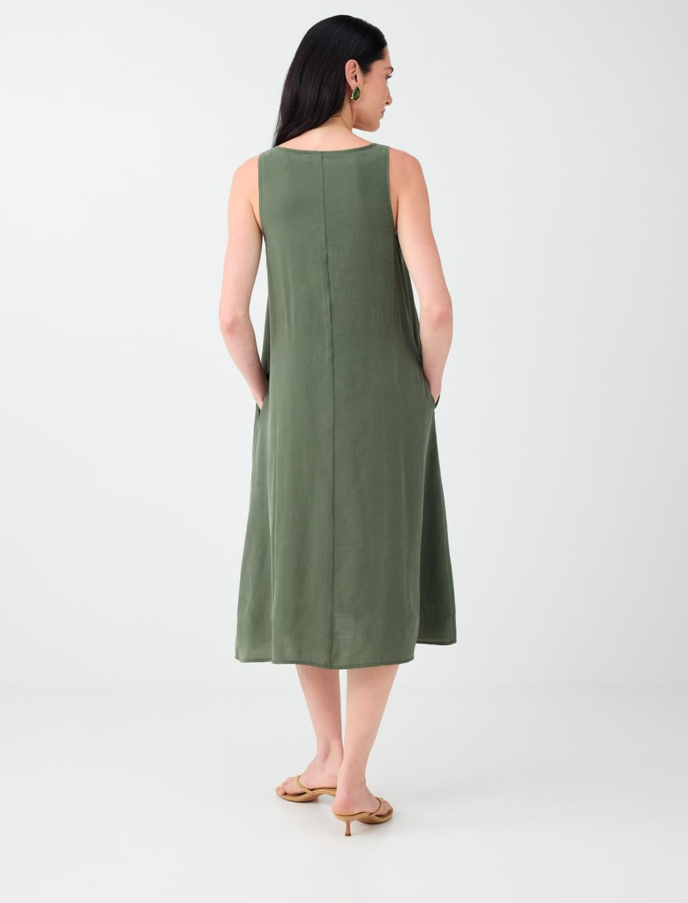 Loose Fit V-neck Sleeveless Dress - Khaki - 6SW066634312