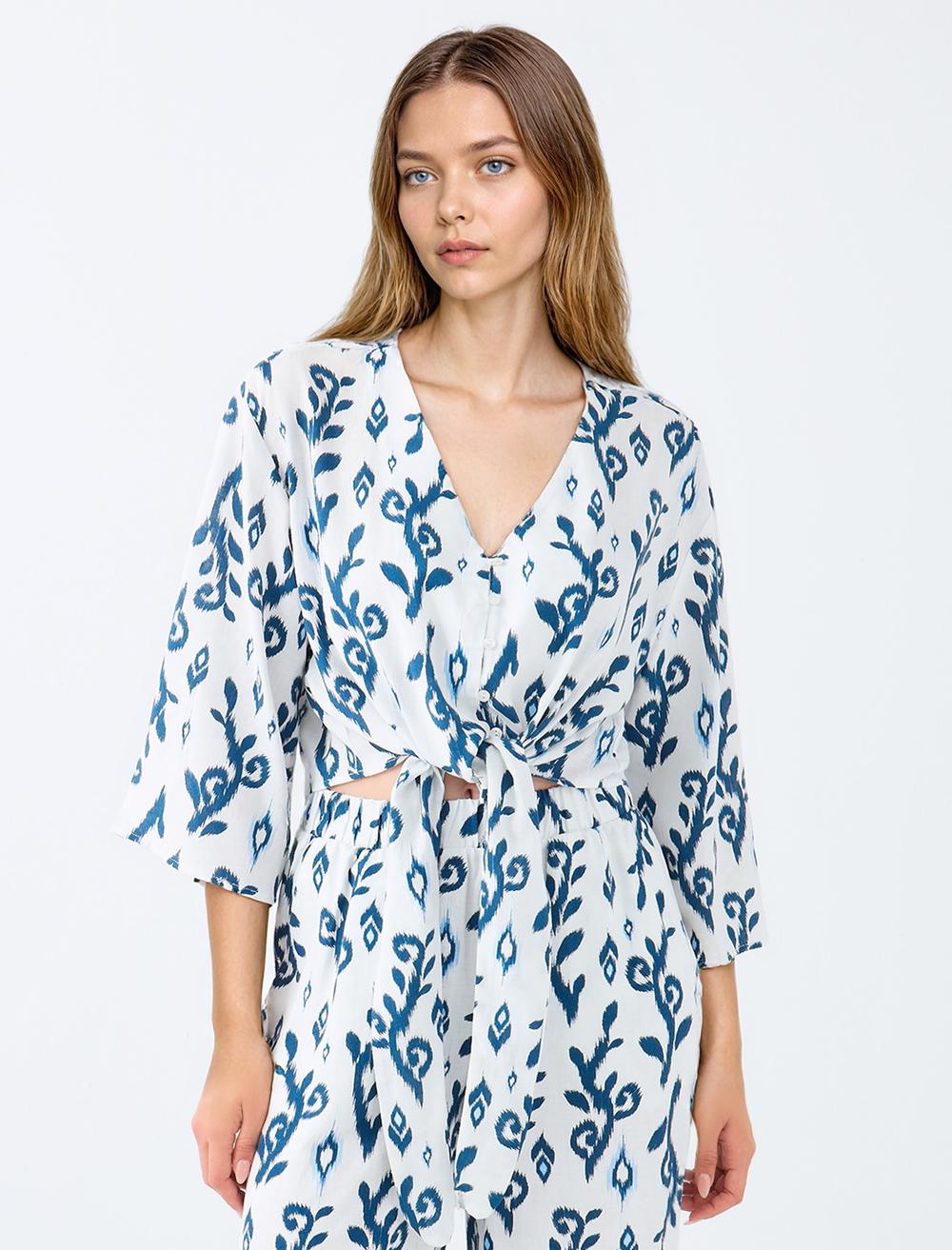 V-Neck 3/4 Length-Sleeve Shirt - 5SW083665