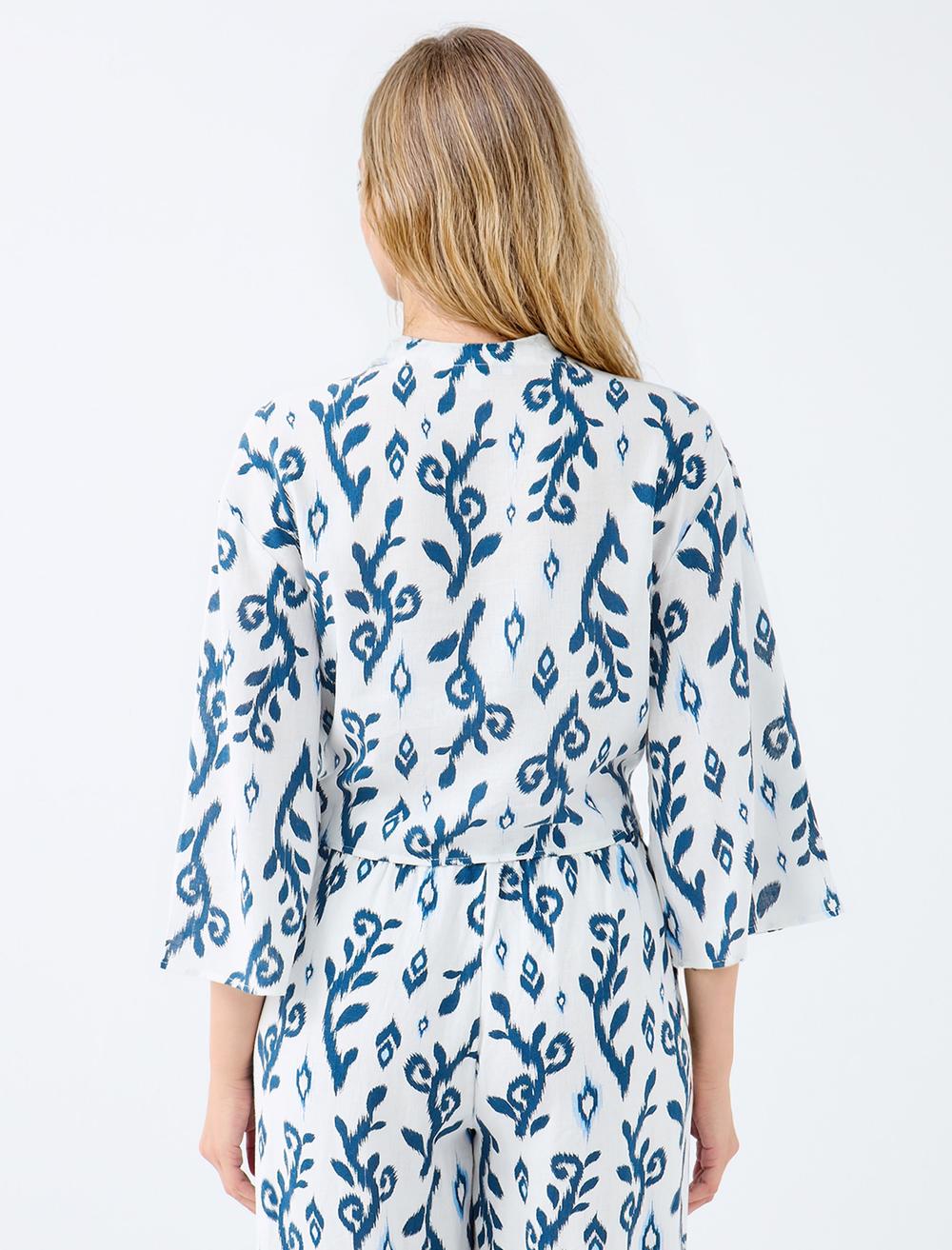 V-Neck 3/4 Length-Sleeve Shirt - 5SW083665