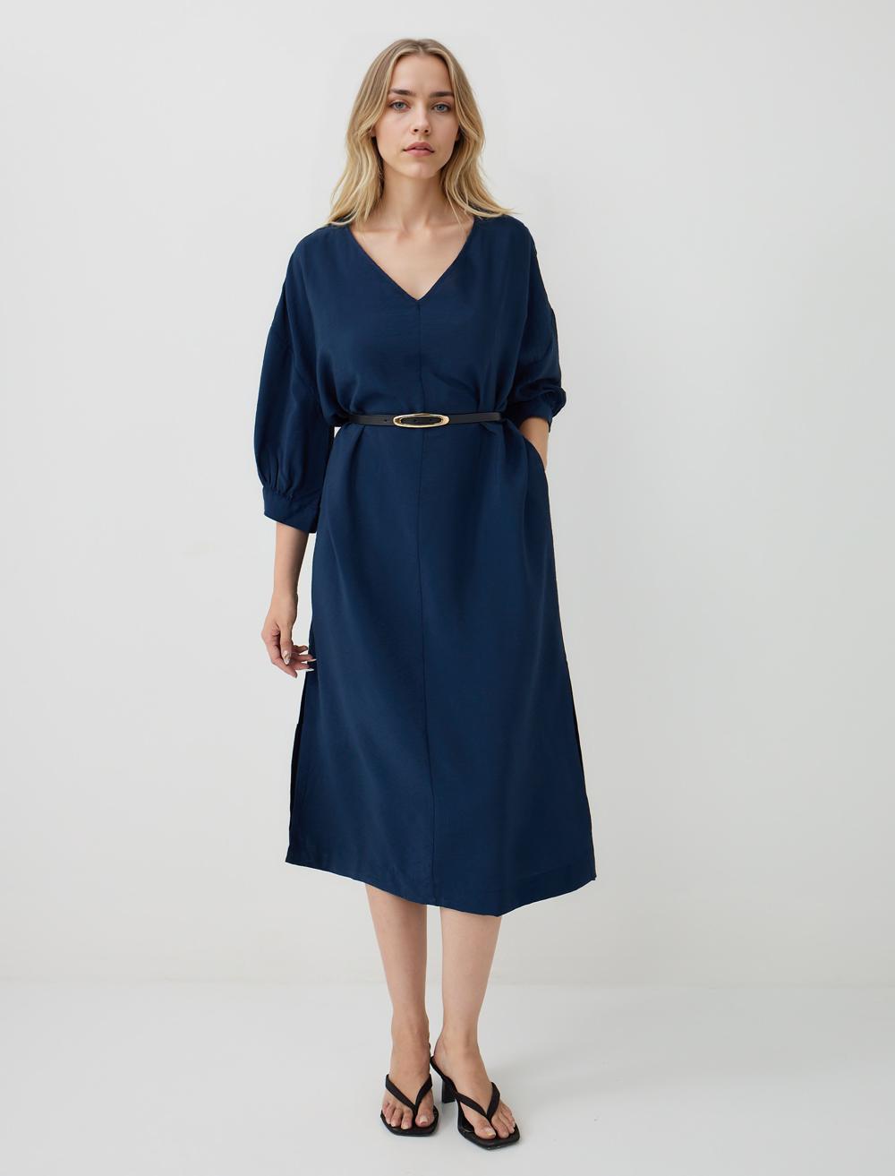 Loose Fit V-Neck 3/4 Length-Sleeve Dress - 5SW064471