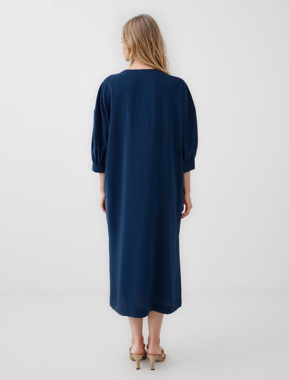 Loose Fit V-Neck 3/4 Length-Sleeve Dress - 5SW064471
