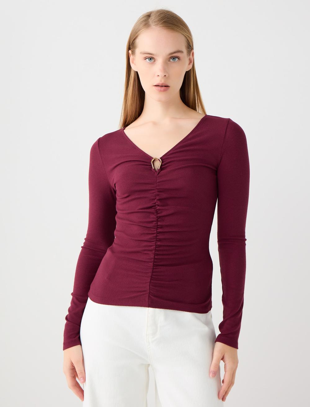 V-Neck Long-Sleeve Blouse