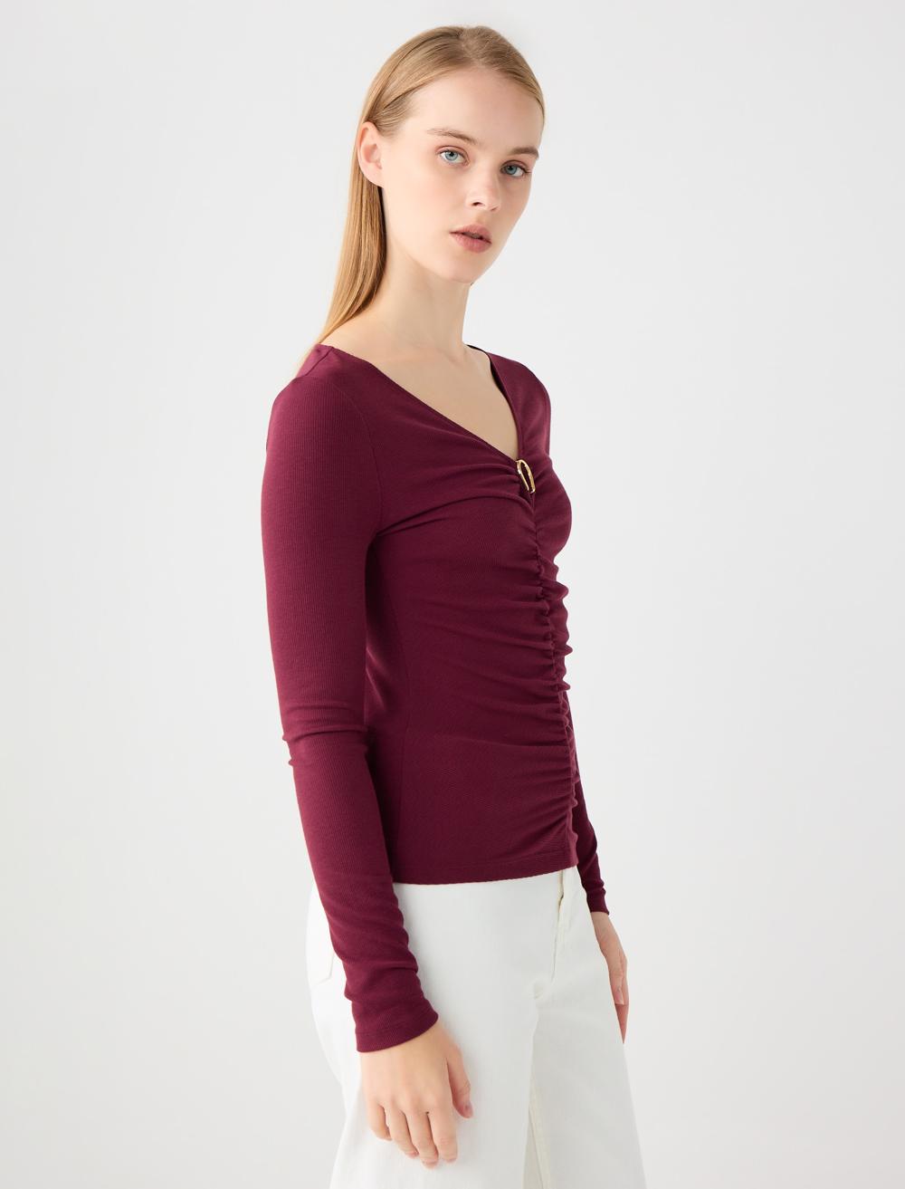 V-Neck Long-Sleeve Blouse - 5WW035626