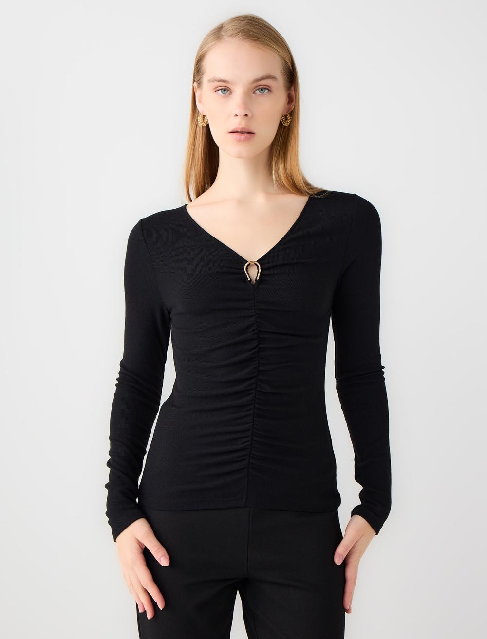 V-Neck Long-Sleeve Blouse - 5WW035626