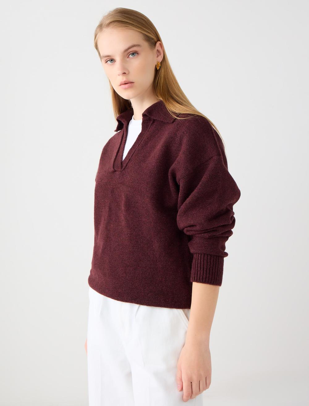 Loose Fit V-Neck Long-Sleeve Pullover - 5WW135621