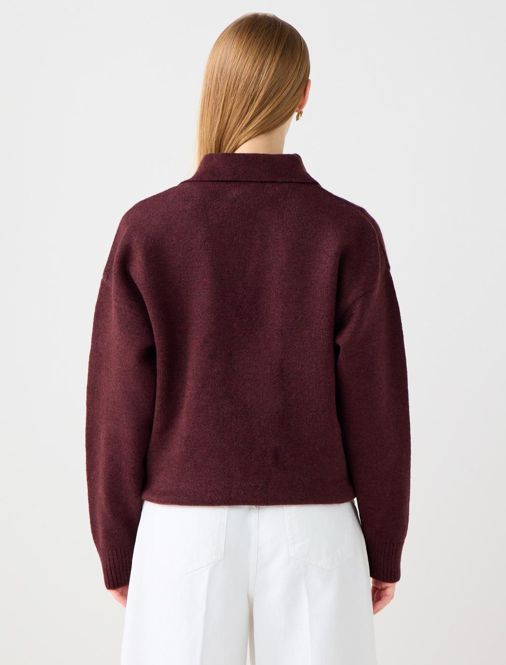 Loose Fit V-Neck Long-Sleeve Pullover - 5WW135621