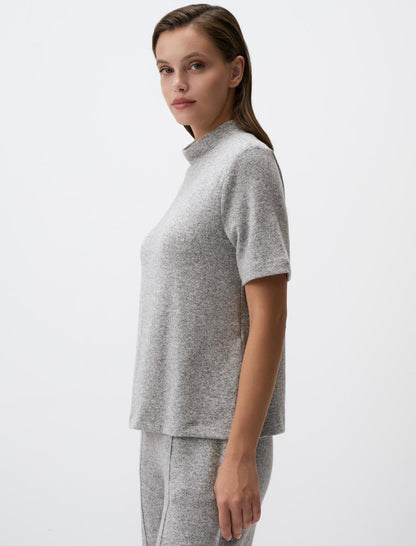 Half Turtleneck Short Sleeve Blouse