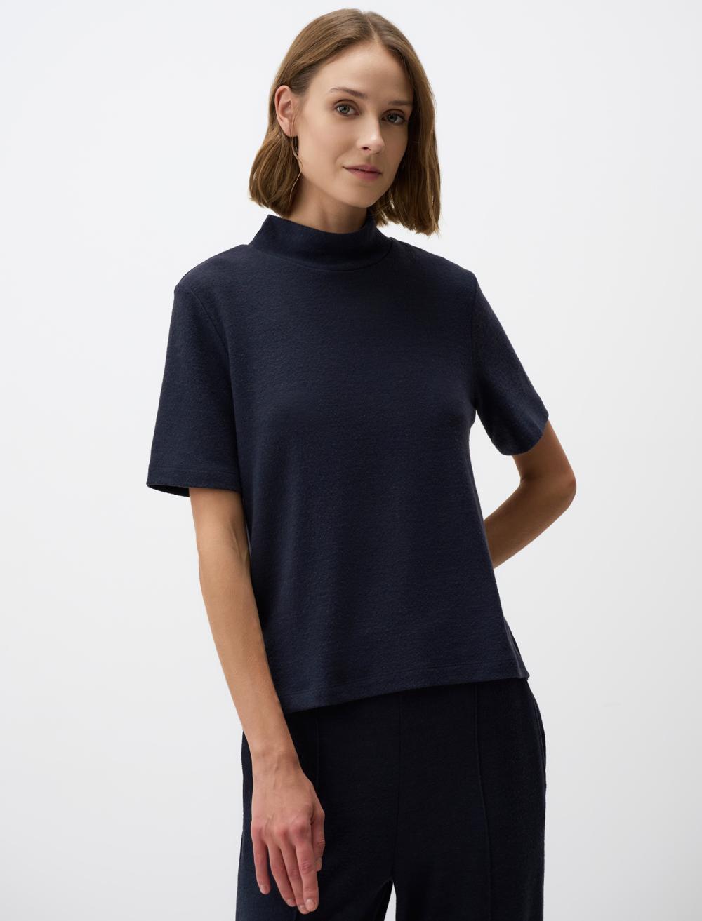 Loose Fit Short-Sleeve Blouse - Dark Blue