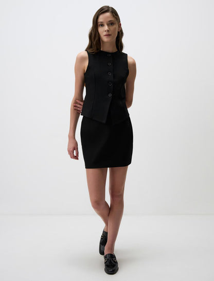 Round Collar Button Detailed Slim Fit Vest