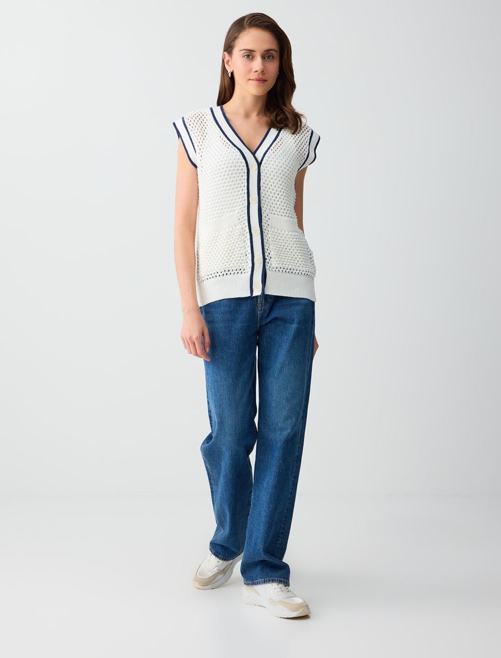 Loose Fit Waistcoat - White - 6SW306726106