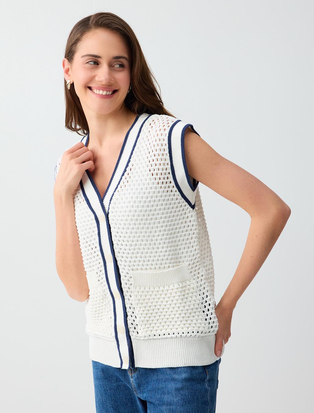 Loose Fit Waistcoat - White - 6SW306726106