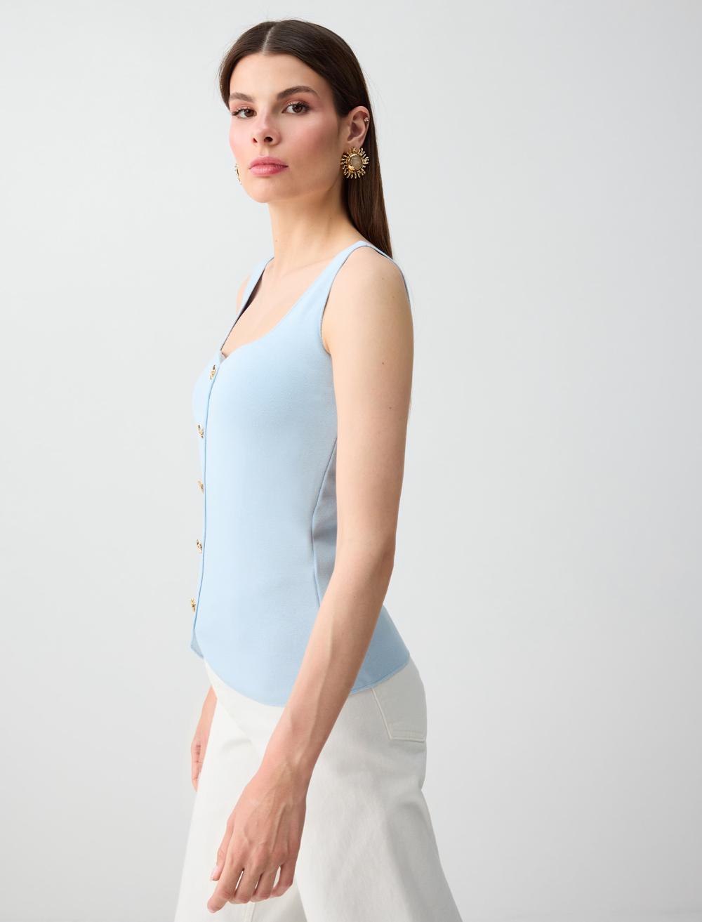 Slim Fit Waistcoat - Light Blue - 6SW307245420