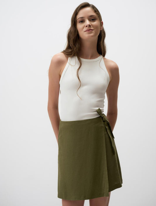 Linen Skirt with High Waist Ties