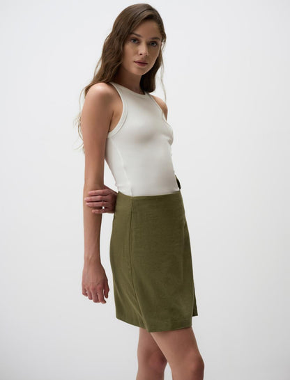 Linen Skirt with High Waist Ties