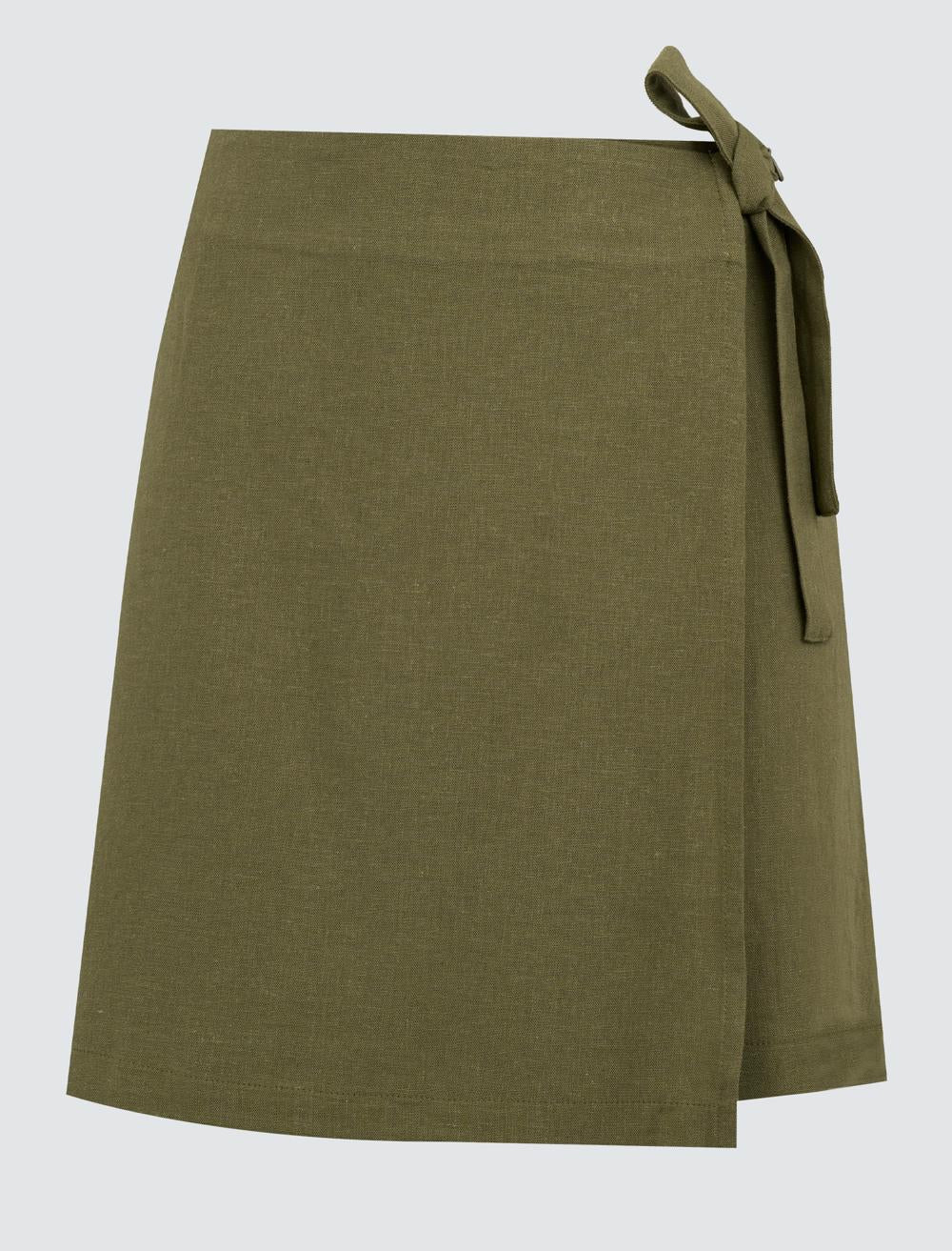 Linen Skirt with High Waist Ties - Khaki - 24SF044006312