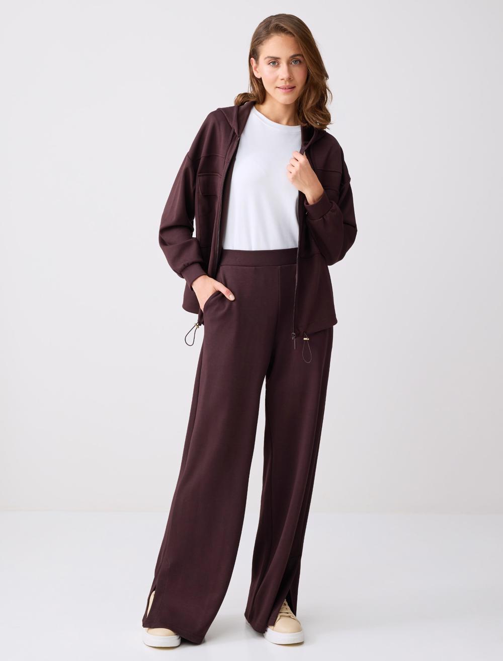 High-Waist Wide-Leg Pocket Detail Knit Trousers