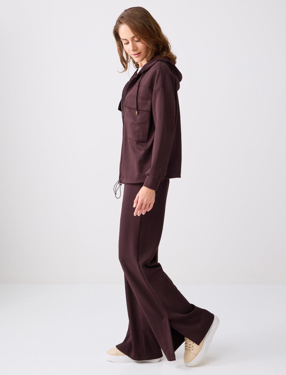 High-Waisted Wide-Leg Pocket-Detailed Knit Pants