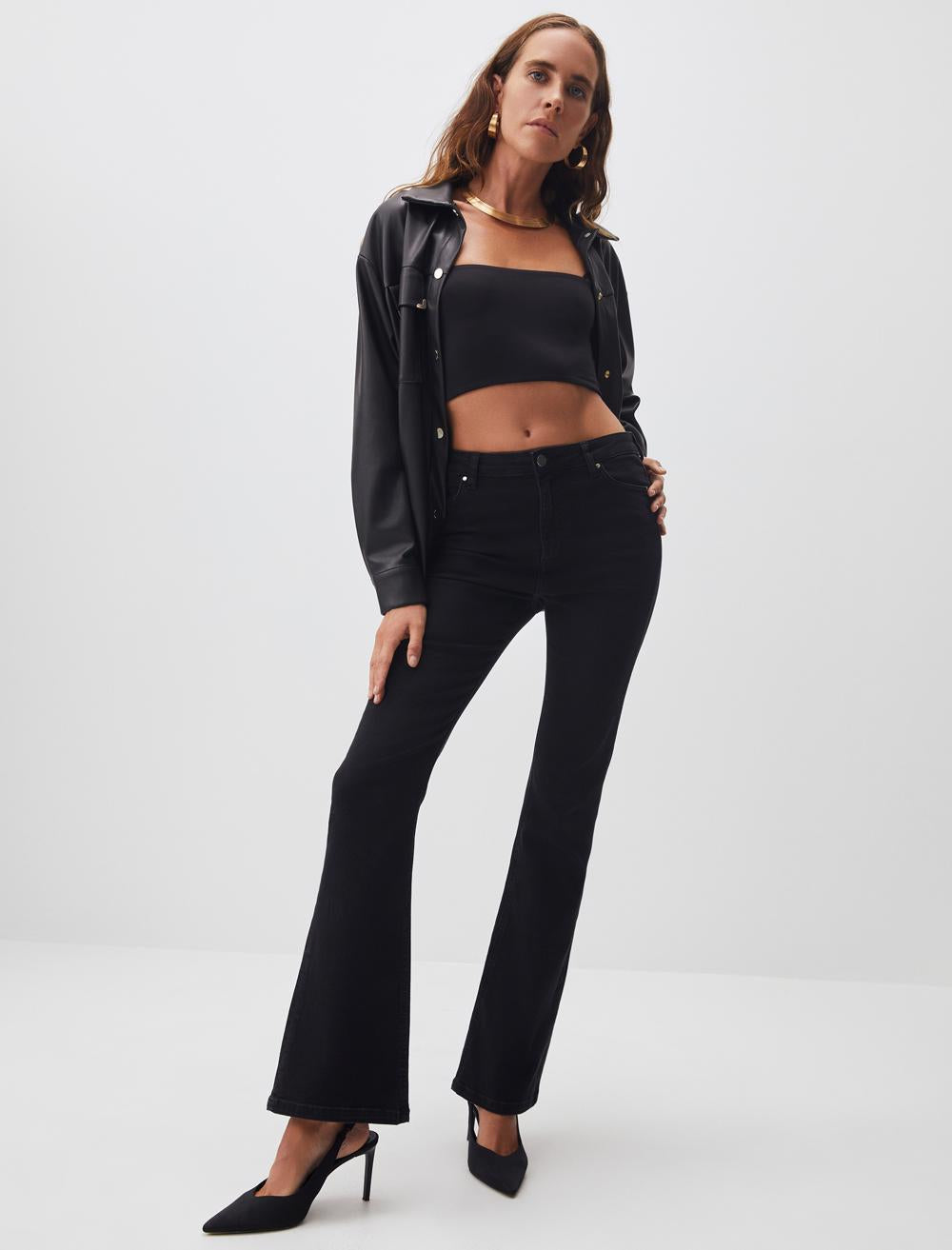 High Waist Wide Leg Denim Pants - 23WP014009
