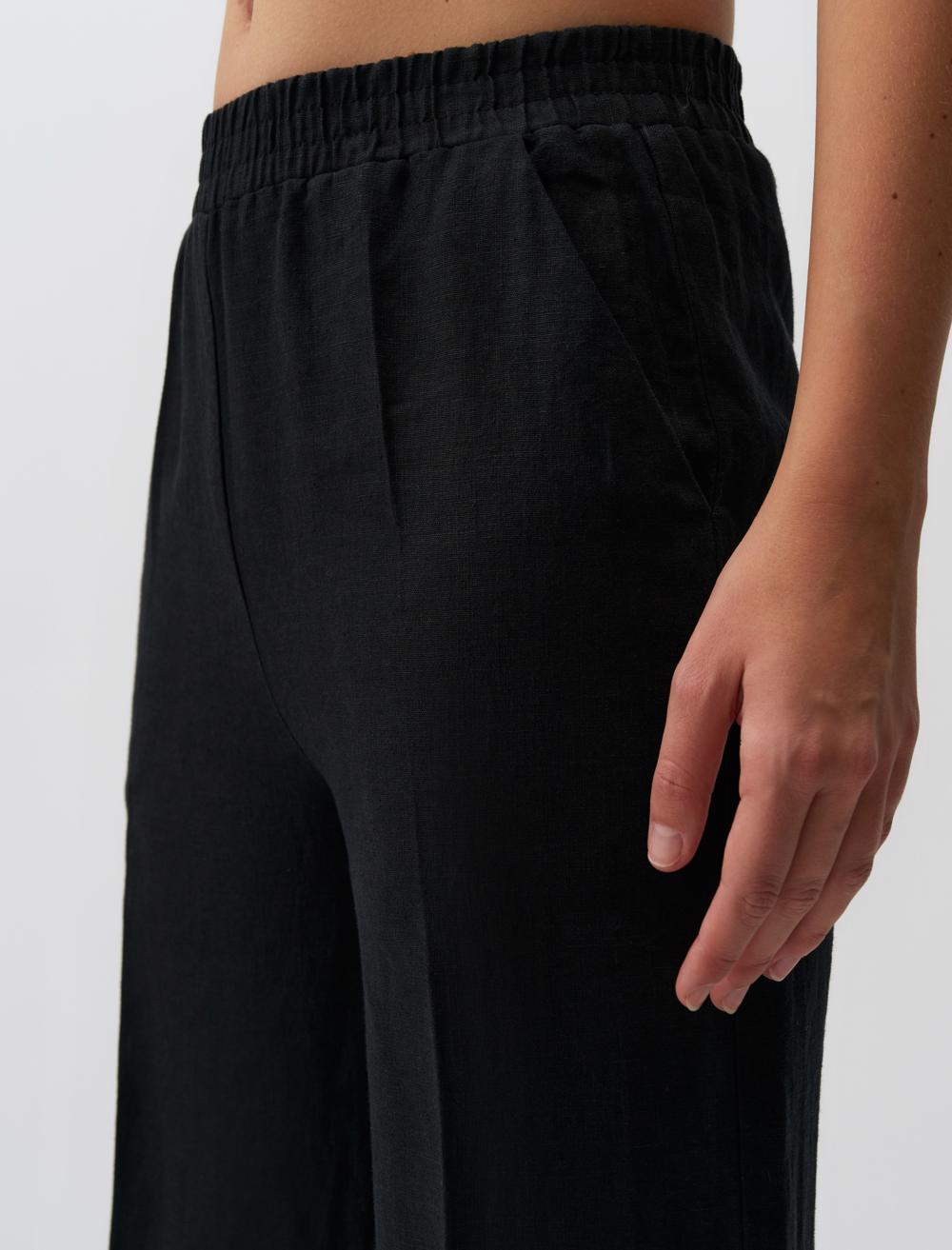 High Waist Wide Leg Straight Linen Pants - 24SP055300