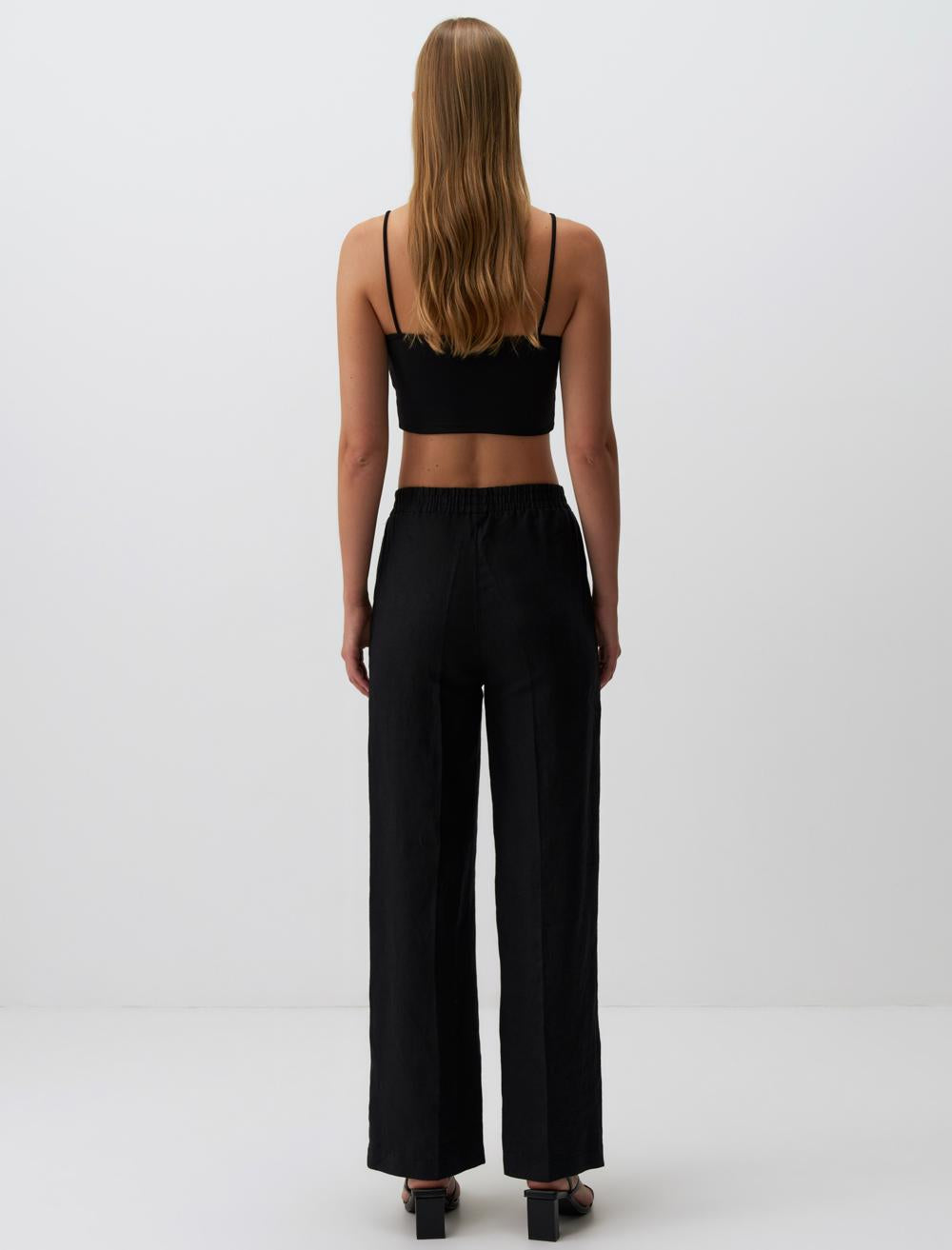 High Waist Wide Leg Straight Linen Pants - 24SP055300
