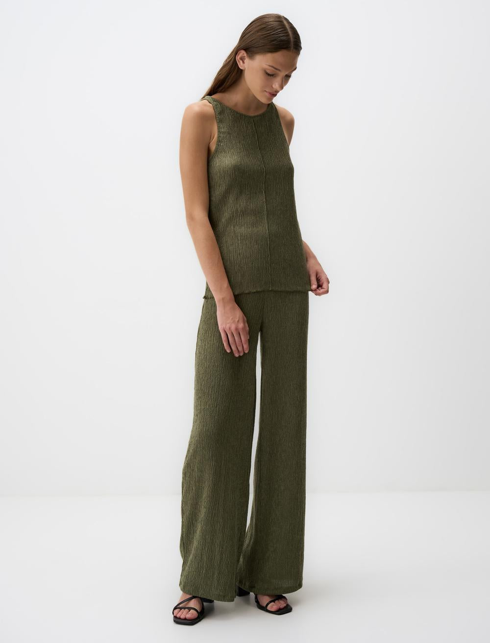 High Waist Wide Leg Jersey Trousers
