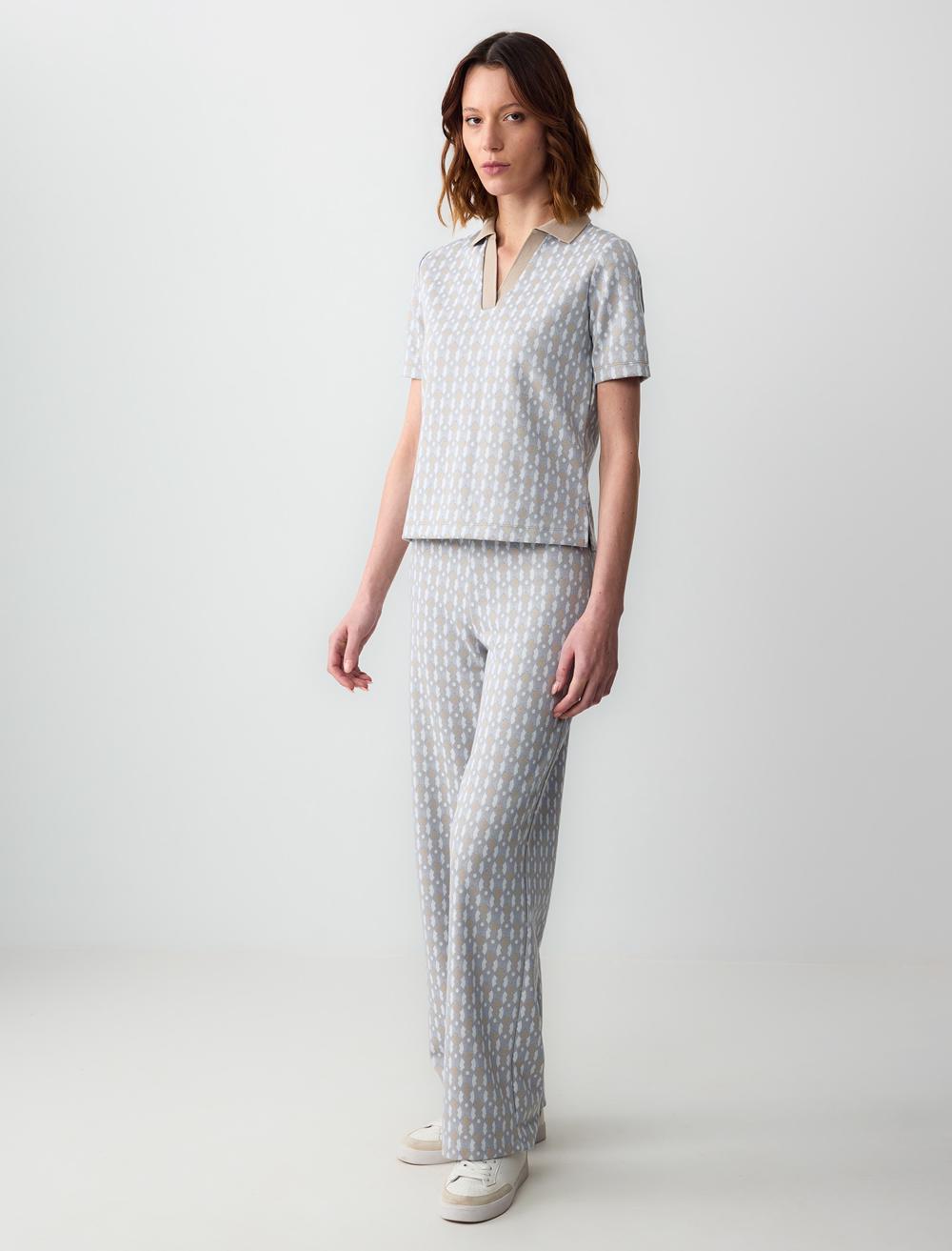 High Waist Wide Leg Geometric Patterned Knitted Pants