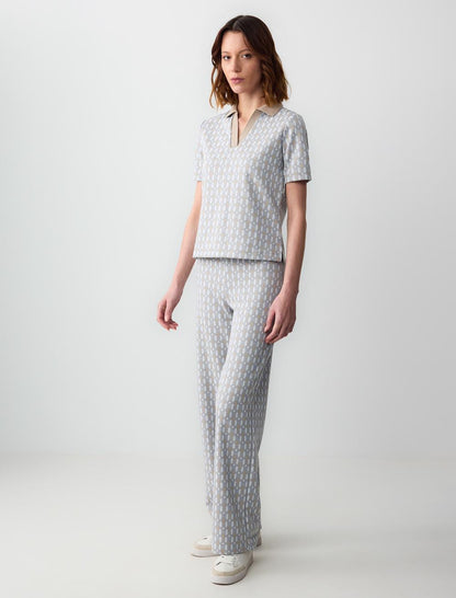 High Waist Wide Leg Geometric Patterned Knitted Pants