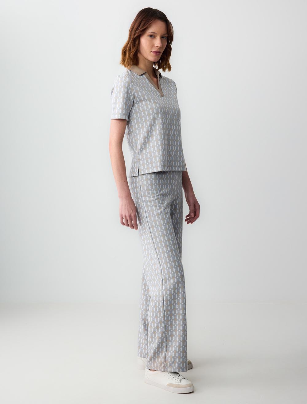 High Waist Wide Leg Geometric Patterned Knitted Pants