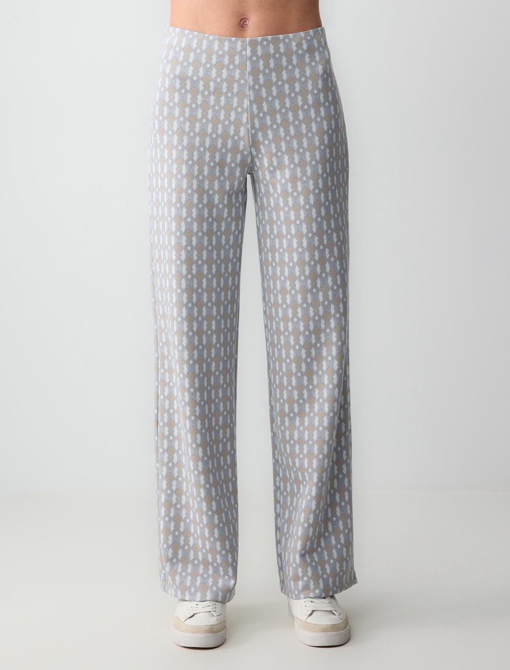 High Waist Wide Leg Geometric Patterned Knitted Pants