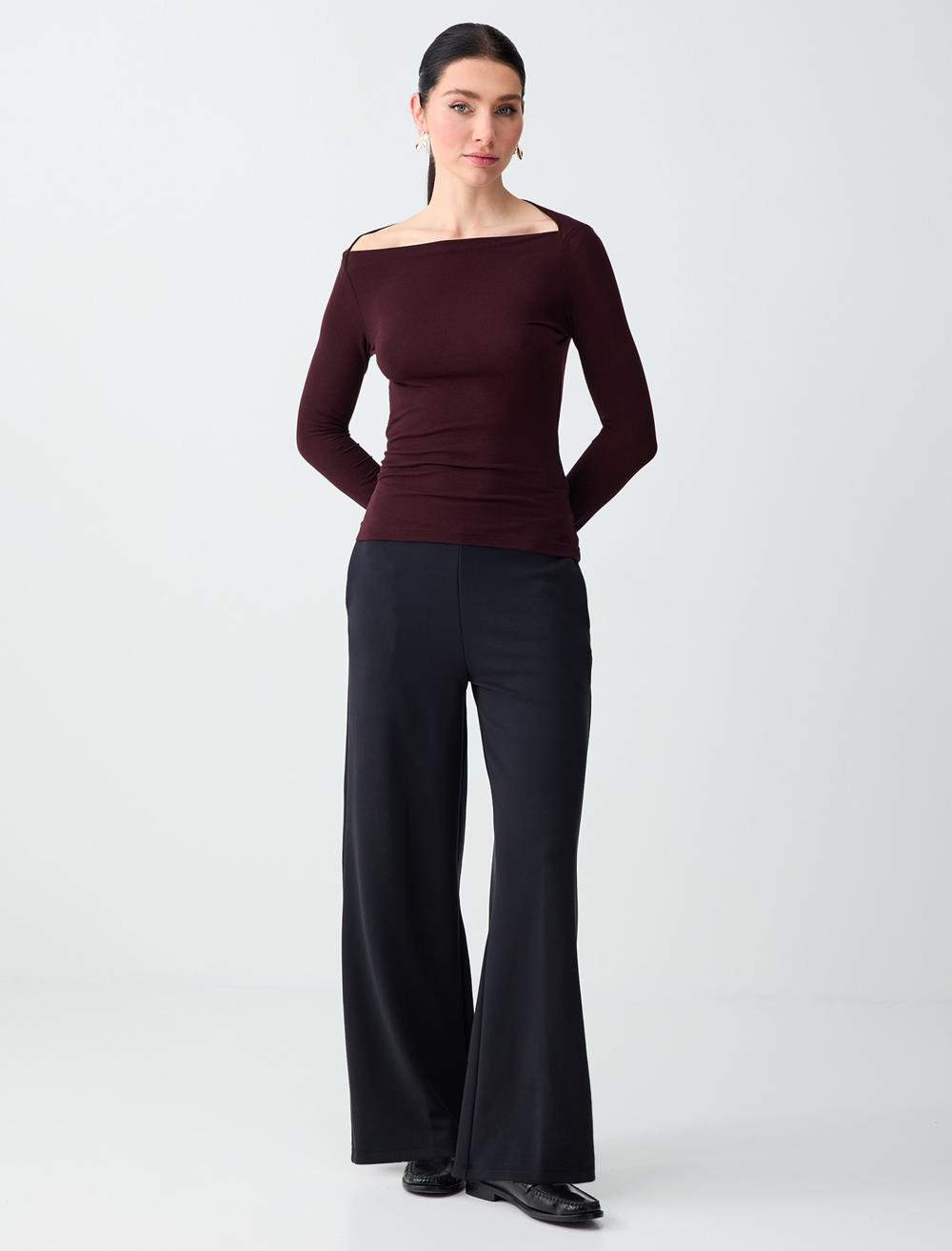 High-Waist Wide-Leg Long Knit Trousers - 6SW185668