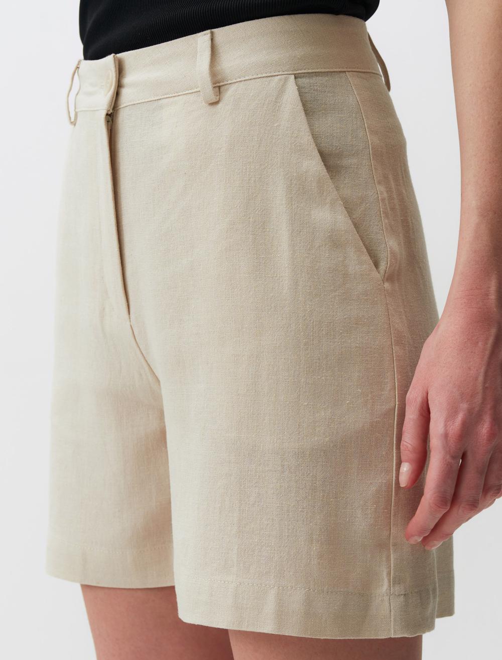 High Waist Linen Shorts with Pockets - 24SS054004