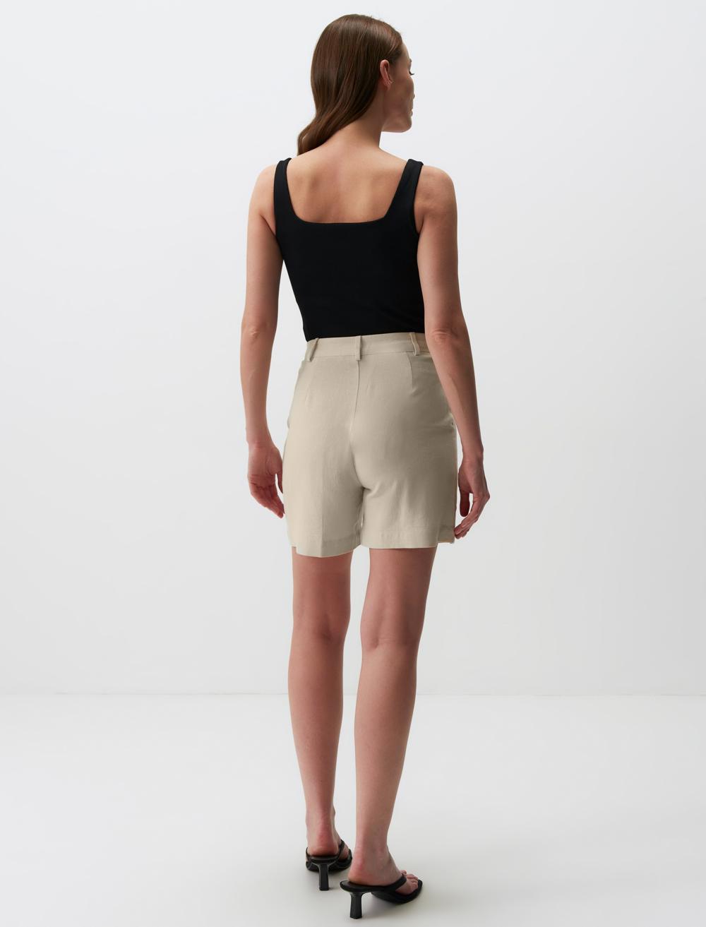 High Waist Linen Shorts with Pockets - 24SS054004