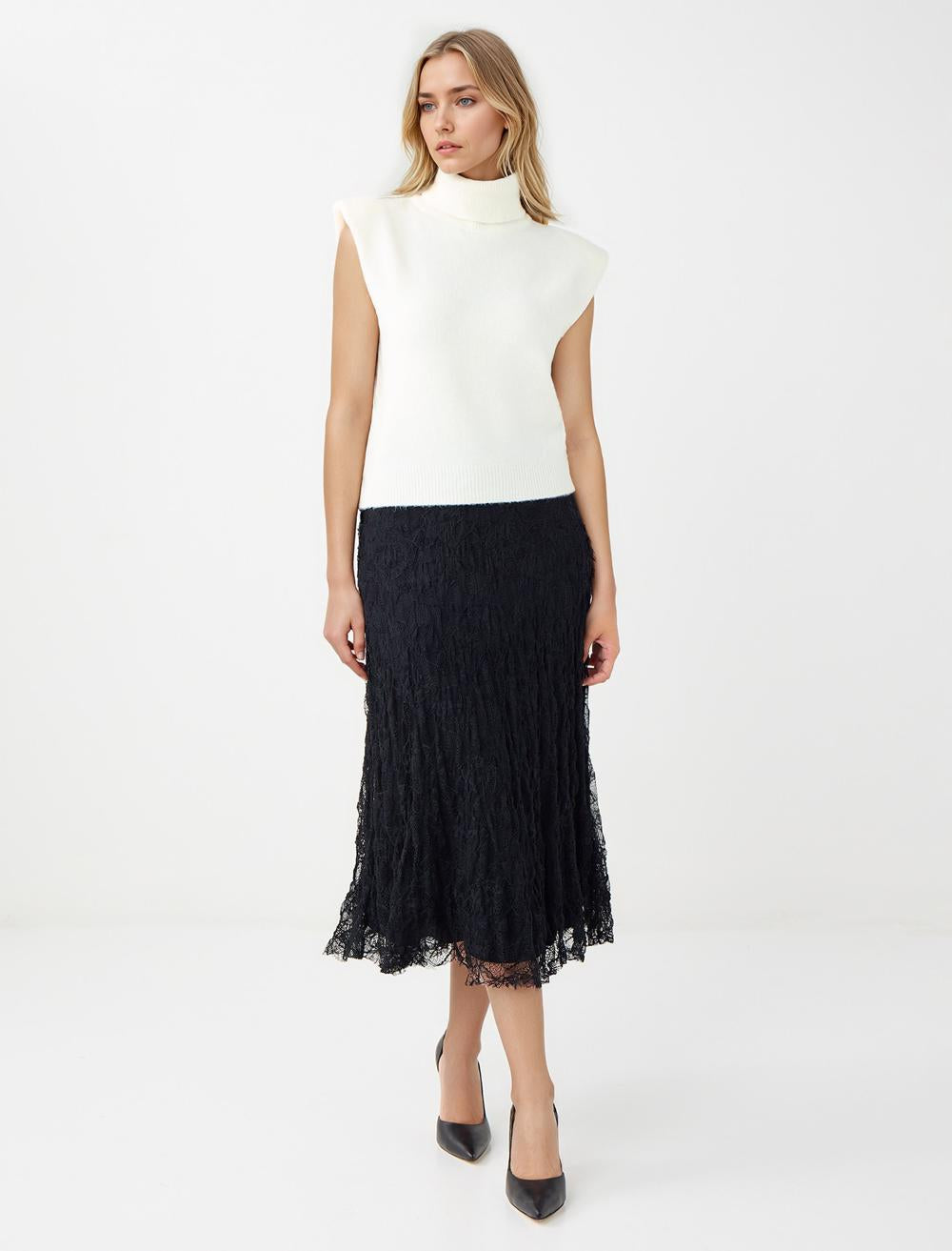 Midi Lace Skirt - Black