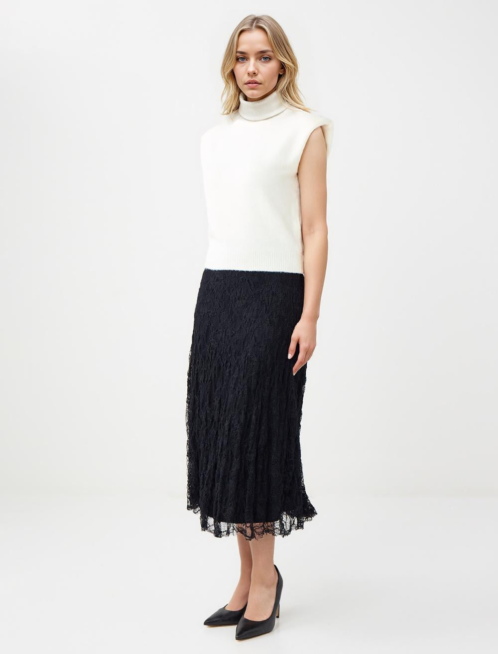 Midi Lace Skirt - Black