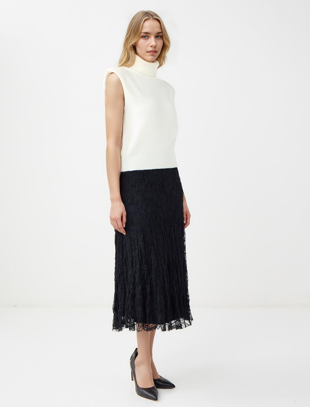 Midi Lace Skirt - Black