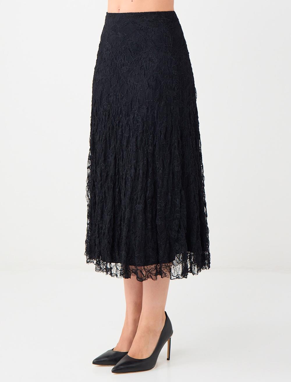 Midi Lace Skirt - Black