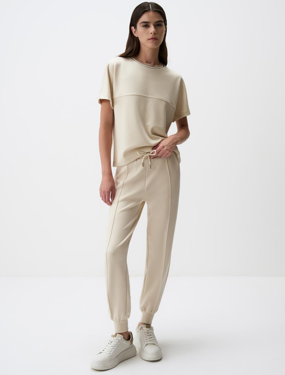 High Waist Slim Leg Jogger Pants - Beige - 4WW02210873130