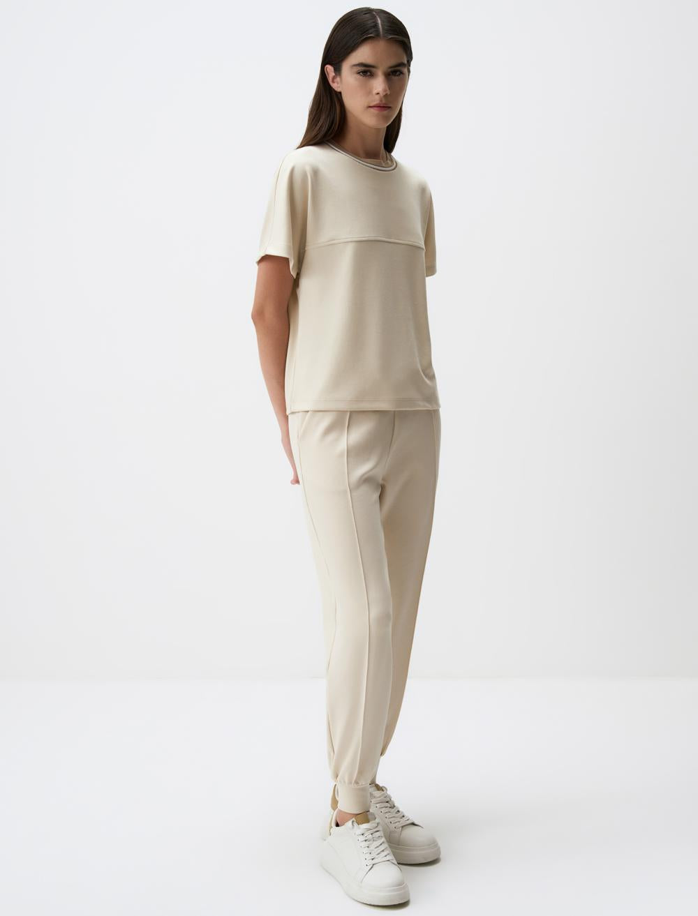 High Waist Slim Leg Jogger Pants - Beige - 4WW02210873130