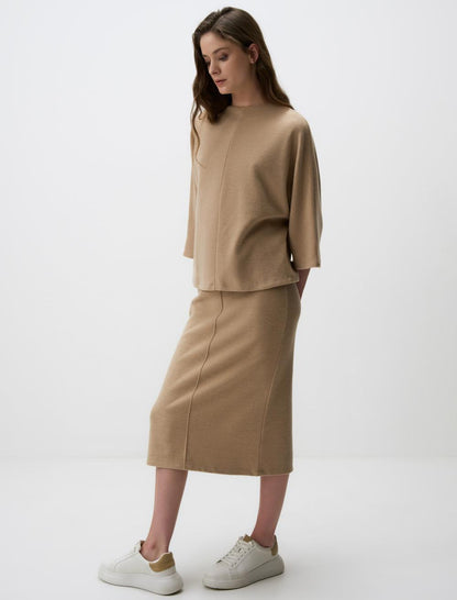 High Waist Straight Cut Midi Skirt