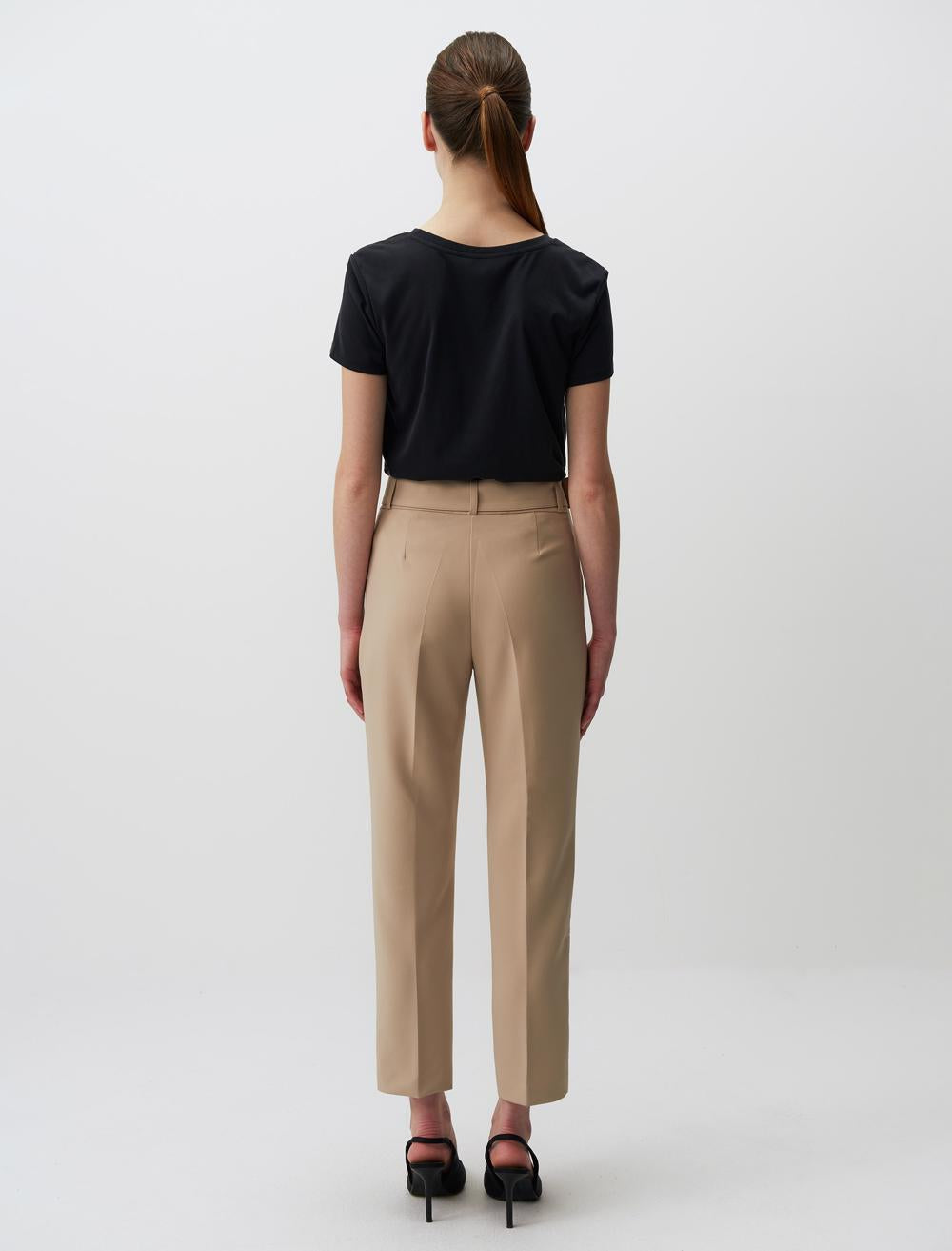 High Waist Belted Fabric Pants - 24SP015070