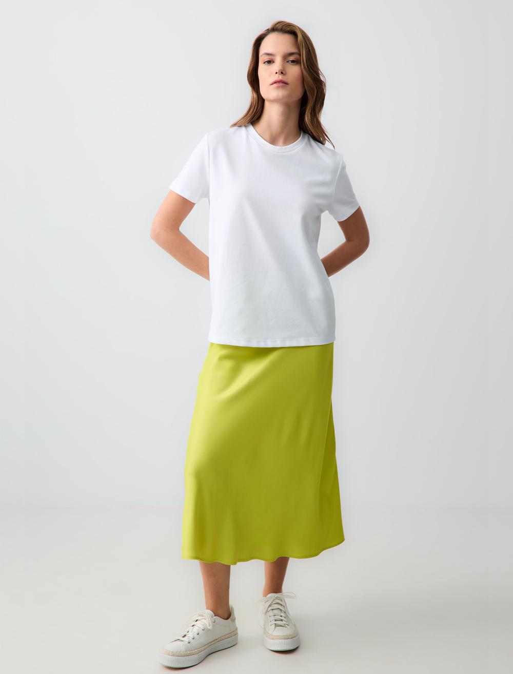 High Waist Midi Satin Skirt