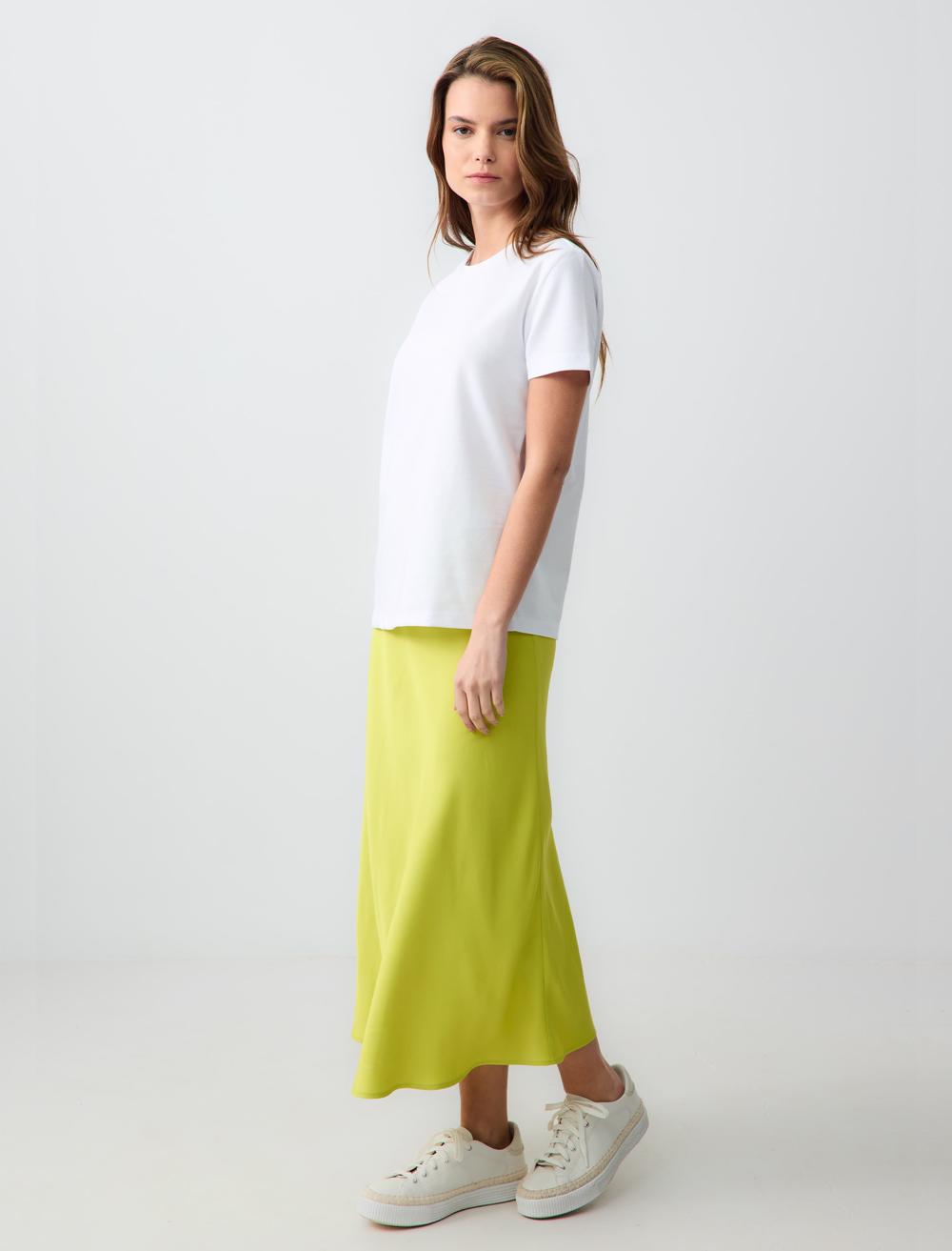 High Waist Midi Satin Skirt