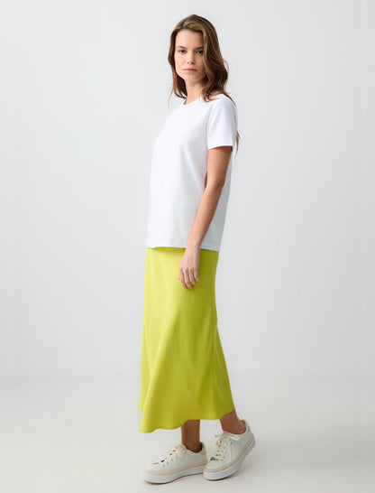 High Waist Midi Satin Skirt