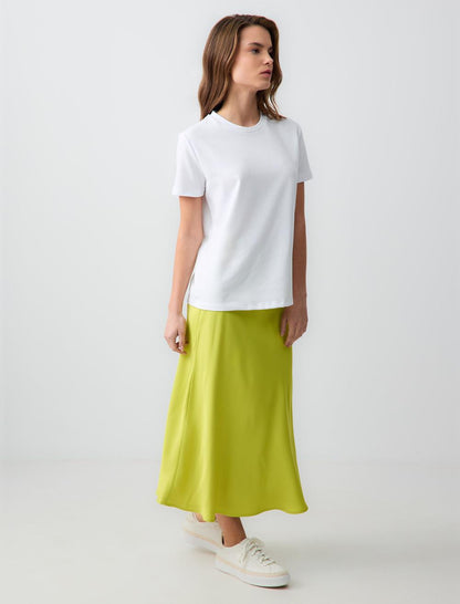 High Waist Midi Satin Skirt