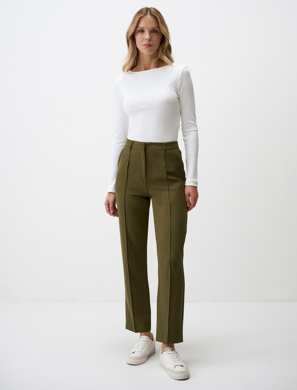 High Waist Regular Leg Woven Fabric Pants
