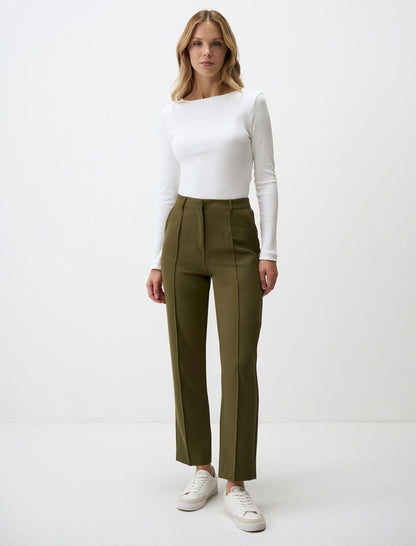 High Waist Regular Leg Woven Fabric Pants