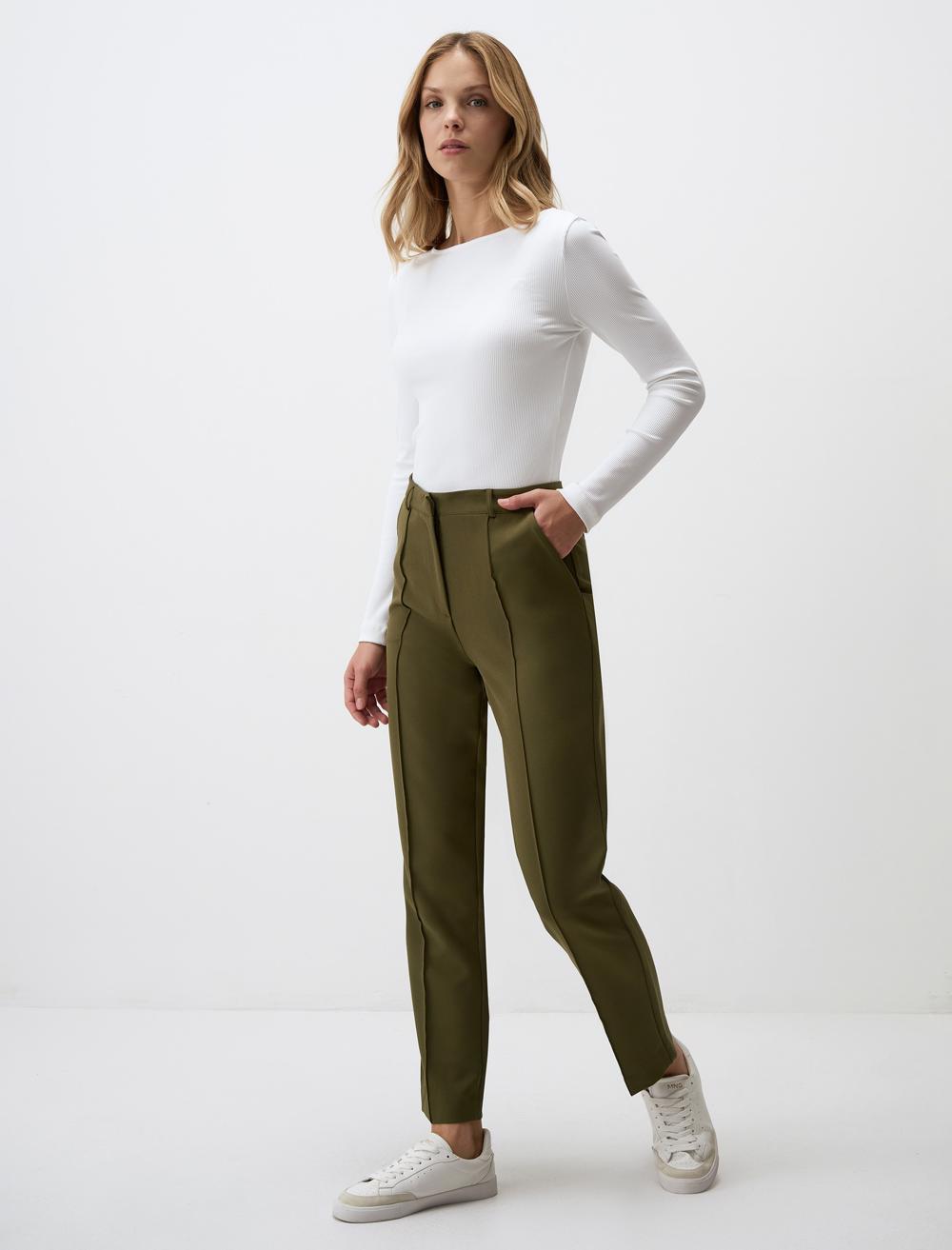 High Waist Regular Leg Woven Fabric Pants