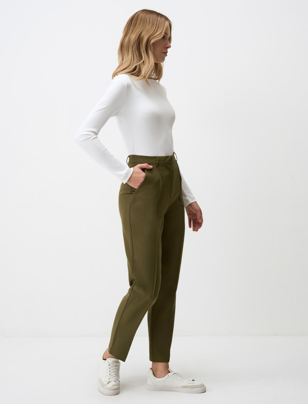 High Waist Regular Leg Woven Fabric Pants