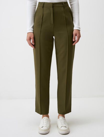 High Waist Regular Leg Woven Fabric Pants