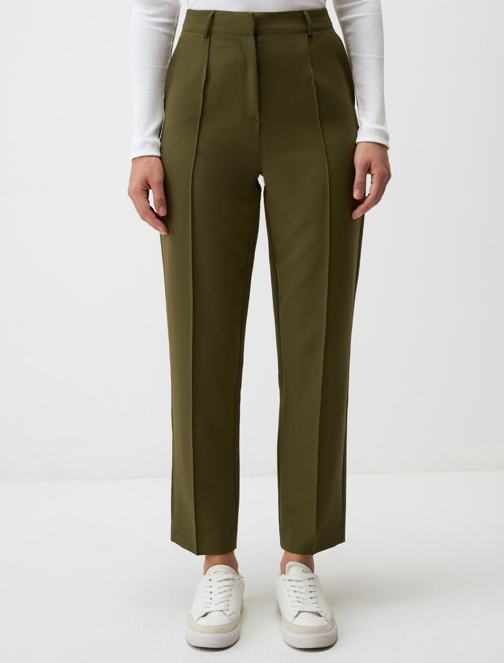 High Waist Regular Leg Woven Fabric Pants